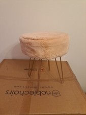 Flauschiger Hocker (Woolworth) | Kunstfell Rosé/Beige | Hairpin-Beine Roségold