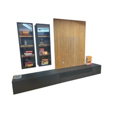 Sudbrock Wohnkombination Cubo Lack Quarz Schwarz Paneel Eiche Astig 