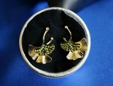 Ohrringe Stecker Gold Peridot Ginkgo Blatt Jugendstil