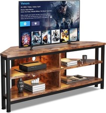 Rustikaler Eck TV Ständer LED Beleuchtung Aufbewahrungsschrank für 50" Fernseher Gaming Setup