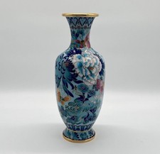Asiatika - Chinesische Cloisonne Vase Emaille Blumen Floral Metall China vintage