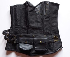 Gothik Larp echtes Schnür Korsett schwarz mit Bolero und Taschen M L 70cm Taille