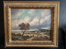 Ölgemälde Dünenlandschaft mit Wanderer undeutlich signiert.