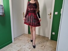 Desigual Ibiza Beach Club Damen Dress Shirtkleid A-Linie Rot Spitze bunt M 36 38