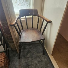 ANTIKER viktorianischer Kapitänsstuhl / Räucherbogensessel | Ulme/Esche 19. Jahrhundert