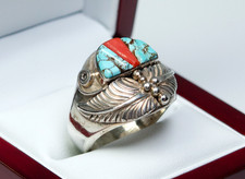 Silber - vintage Herren-Ring - Türkise/ Koralle - Navajo, Indianerschmuck