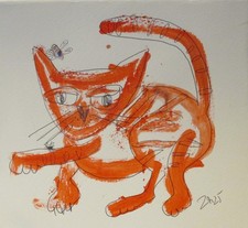 Katze mit Biene rot Original