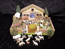 Original antiker Elastolin Bauerhof viel Zubehör Masse Holz Farm Tiere 20.JHD