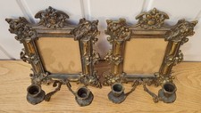 2Stck.! Alte 2,5Kg Bronze Vergoldet? u. Patiniert Bilderrahmen m. Kerzenleuchter
