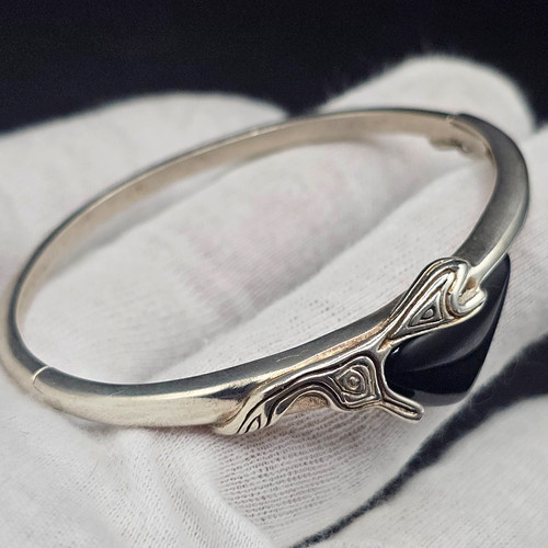 Vintage onyx silber armreif - silber,