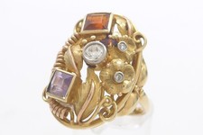 Größe 51 Ring 585 GOLD 14 Karat Gelbgold Amethyst Granat Diamanten G3697/25