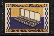 Reklamemarke Pelikan Farben von Günther Wagner, Farb- und Tuschkasten 