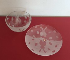 Original Walther Glas Tortenplatte Schüssel. Hasen Motive Ostermotive. Teller.