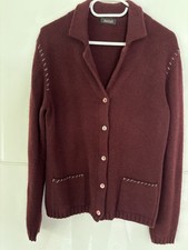 Joe Taft Kaschmir Strickjacke Gr.38 in Bordeaux rot mit Leder Applikationen.