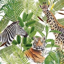 20 Servietten Safari  Giraffe Zebra Tiger Dschungel  Zoo Blatt Tischdeko 33x33cm