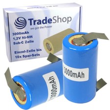 Akku Sub-C Zelle 3000mAh Ni-MH 1,2V mit U-Lötfahnen im Schrumpfschlauch im Set
