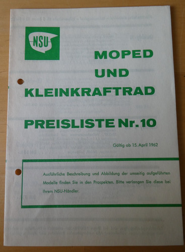 Original nsu preisliste 1962 - nsu,