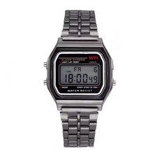 Digitale 12-24H LCD Metall Armbanduhr-Stoppuhr-Alarm-Herren/Damen-Silber-Quarz