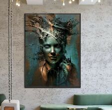 XL LEINWAND BILD BIS 130x100x5 NATUR FRAU BAUM ABSTRAKT MODERN TÜRKIS KUPFER