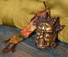 Traumhafte ALTE Mahakala Maske aus Messing aus Nepal 600gr.