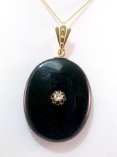 Medaillon Foto Anhänger Onyx 14K 585 Gold mit Altschliff Diamant 0.25ct um 1810