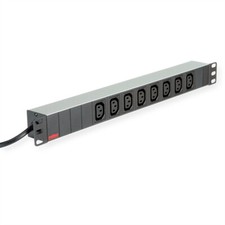 19"-Steckdosenleiste 8fach C13 + C20-Stecker, Aluminium, 2 m für 19" Schränke