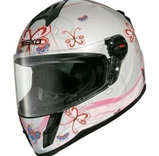 Nexo Junior Kinder Motorradhelm Integralhelm L Schmetterlinge weiß, pink