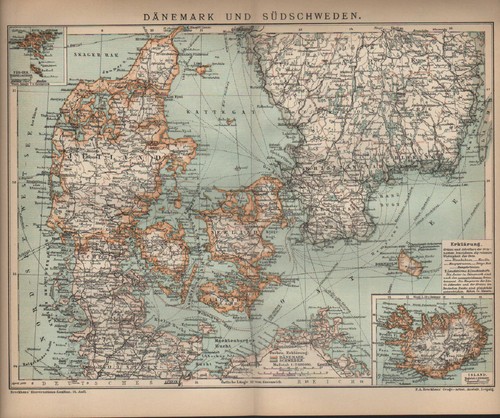 Landkarte map 1899 dänemark - map, 1899: