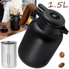 Kaffeekanne Thermoskanne 1,5L Isolierkanne mit Temperaturanzeige&Teesieb für Tee