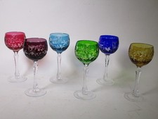 6 Alte Überfang Weingläser, Schleuderstern bunte Römer a 19cmH 8V6538