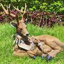 Gartenfigur Hirsch mit Rehkitz Reh Haus Garten Deko lebensecht Figur mit Geweih