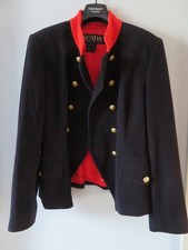 Escada Original Blazer Vintage Angora Kaschmir Wolle Blau Rot Goldknöpfe, Gr. 38