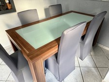 Arte M Esszimmertisch mit 6 Stühlen, Nussbaum-Optik & Glasplatte