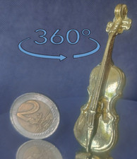 Vintage ENG 183 vergoldete Metall Miniatur Geige Puppenhaus 7,2 cm