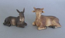 Ochs  6 cm und Esel  5,8 cm liegend für Krippenfiguren Größe 11 cm Bemalung N1