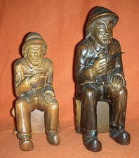 2 Holzfiguren Fischer vom Niederrhein m. Klotschen Holzschuhe Holz Figur Seemann