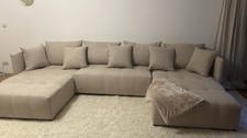 Ecksofa mit Schlaffunktion Bettzeugablage 346x188cm, Sofa U Form, Beige