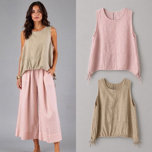 Damen leinen top bluse tunika - top,