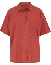 Oversize Halbarmbluse mit Leinen Gr. 48 Marsalabraun Damen-Bluse Hemd Neu