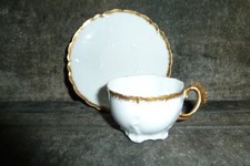 Antike Mokkatasse Limoges France weiß mit Goldrand um 1900