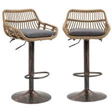 Barhocker 2er Set, höhenverstellbare Barstühle aus PE-Rattan mit Sitzpolster