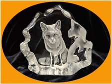 MATS JONASSON Schweden Fuchs/Wolf groß 746g Kristall Glas Block Bild Figur TOP