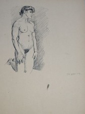 Weiblicher Akt knieend - Nachlass Hans Strohofer Tusche-Zeichnung - 1907