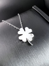 Glücksklee Klee Blatt Pflanze Anhänger Zirkonia Edelstahl Kette Damen Schmuck C8