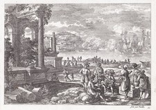 Harbor Hafen ancient Roman ruins gravure Kupferstich engraving Perelle 1700