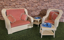 Barbie Rattan Möbel 1983, Vintage, Sessel, Liegesofa & Tisch sehr guter Zustand