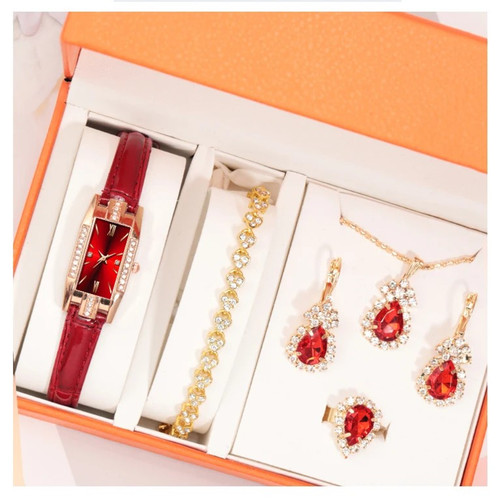 Damen schmuckset rot gold uhr - damen,