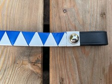 Retro Stirnriemen Leder blau-weiß gezackt für Trense Braun Pferd, 51 cm