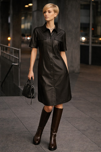 Depeche leather shirt dress