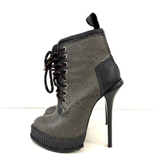 Topshop Unique High Heel Platform Ankle Boots Size EU 39 Green Black Leather